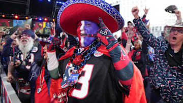 Houston Texans fans cheer during the 2024 NFL Draft at Campus Martius Park and Hart Plaza.