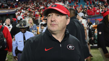 Dec 30, 2023; Miami Gardens, FL, USA; rGeorgia Bulldogs head coach Kirby Smart reacts after the 2023
