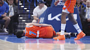 Holmgren suffered a pelvic injury after a hard fall in the first quarter