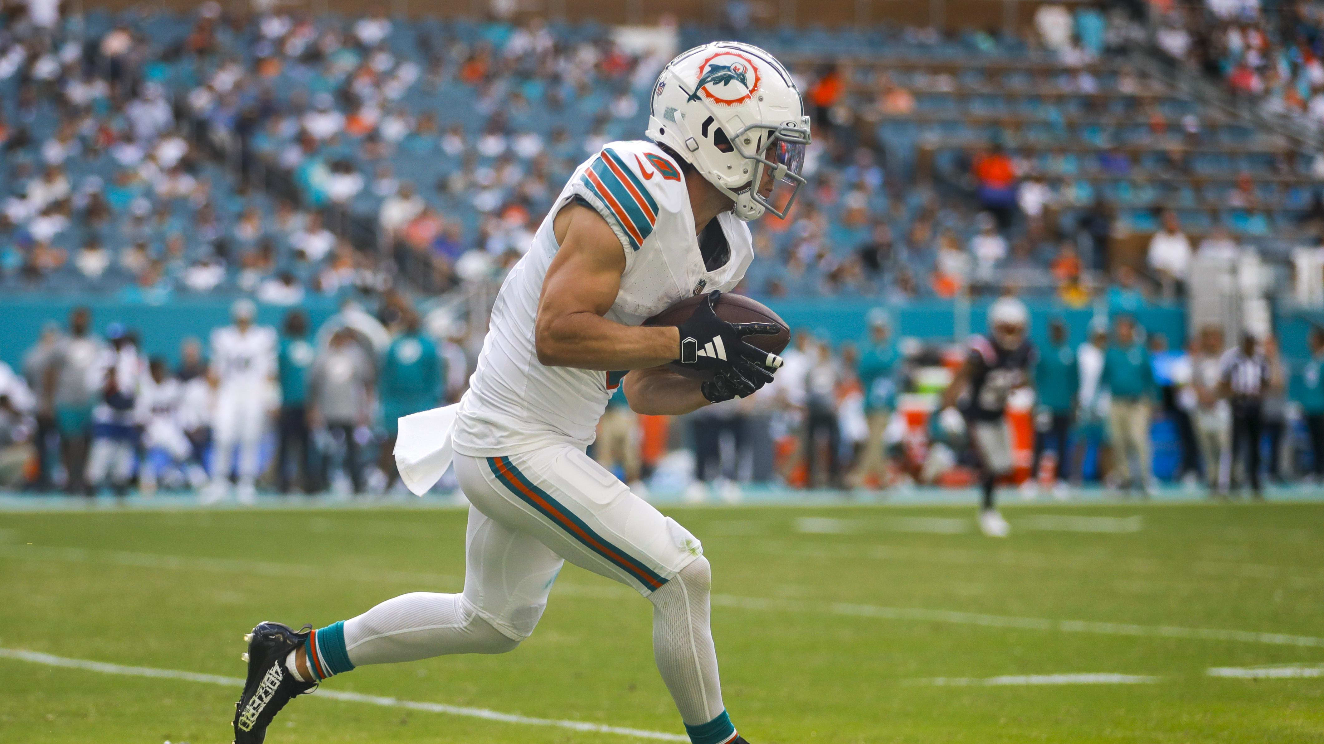 Oct 29, 2023: Dolphins wide receiver Braxton Berrios (0) against the New England Patriots