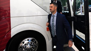 Oklahoma co-defensive coordinator Zac Alley arrives before the Red River Rivalry college football game between the University of Oklahoma Sooners (OU) and the Texas Longhorns at the Cotton Bowl in Dallas, Saturday, Oct. 12, 2024.