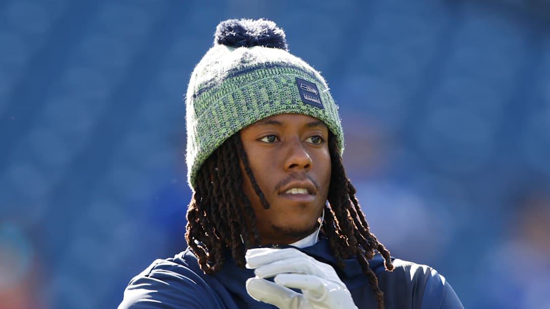 Rashid Shaheed of the Seattle Seahawks pregame