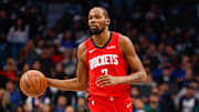 Dec 6, 2025; Dallas, Texas, USA; Houston Rockets forward Kevin Durant (7) brings the ball up the court during the first quarter against the Dallas Mavericks at American Airlines Center. Mandatory Credit: Andrew Dieb-Imagn Images