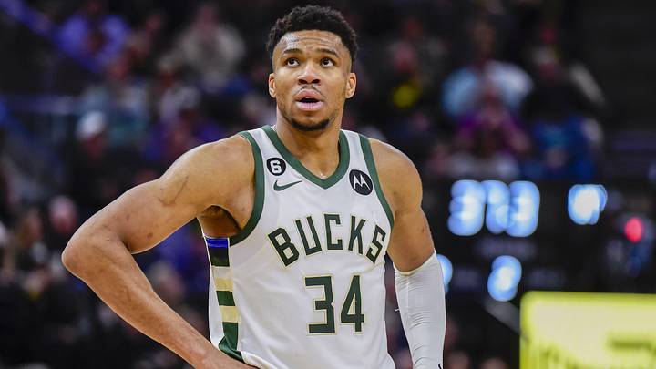 Milwaukee Bucks forward Giannis Antetokounmpo (34) reacts (Mandatory Credit: Christopher Creveling-Imagn Images)