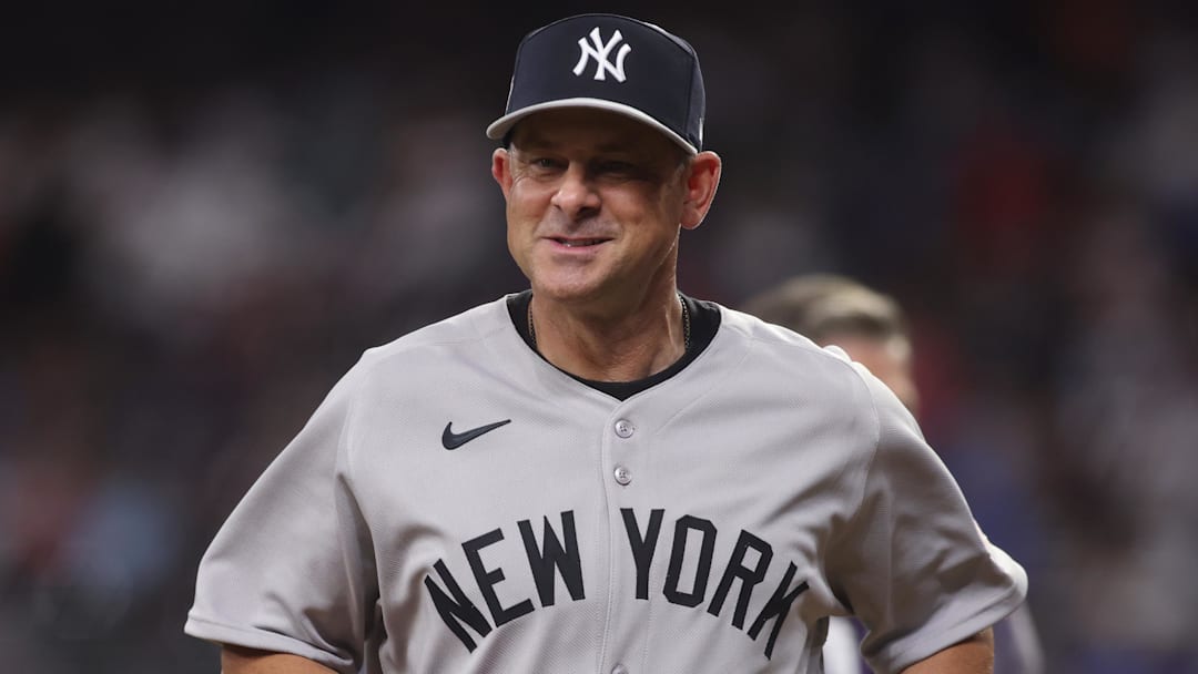 Jul 15, 2025; Cumberland, Georgia, USA; American League manager Aaron Boone (17) of the New York Yankees reacts after the ninth inning during the 2025 MLB All Star Game at Truist Park. Mandatory Credit: Brett Davis-Imagn Images