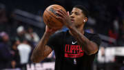 Mar 11, 2023; Los Angeles, California, USA;  Los Angeles Clippers forward Paul George (13) warms up before the game against the New York Knicks at Crypto.com Arena. Mandatory Credit: Kiyoshi Mio-USA TODAY Sports