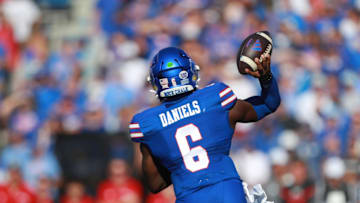 Kansas Jayhawks quarterback Jalon Daniels (6) throws the ball during the game between Fresno State and Kansas at David Booth Kansas Memorial Stadium on Aug. 23, 2025.