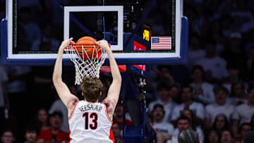 Feb 15, 2025; Tucson, Arizona, USA; Arizona Wildcats forward Henri Veesaar (13) dunks the ball against the Houston Cougars during the first half at McKale Center. Mandatory Credit: Aryanna Frank-Imagn Images