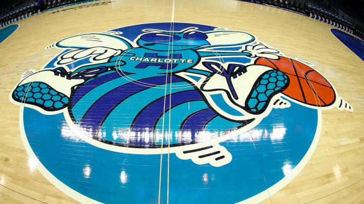 Jan 19, 2019; Charlotte, NC, USA; A detail view of the center court logo for Classic Night game between the Charlotte Hornets and the Phoenix Suns at Spectrum Center. Mandatory Credit: Jeremy Brevard-USA TODAY Sports