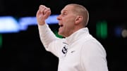 Nov 18, 2025; New York, New York, USA; Kentucky Wildcats head coach Mark Pope reacts during the second half against the Michigan State Spartans at Madison Square Garden. Mandatory Credit: Vincent Carchietta-Imagn Images