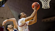 Indiana's Bryson Tucker (8) scores during the Indiana versus Chattanooga men's basketball game at Simon Skjodt Assembly Hall on Saturday, Dec. 21, 2204.