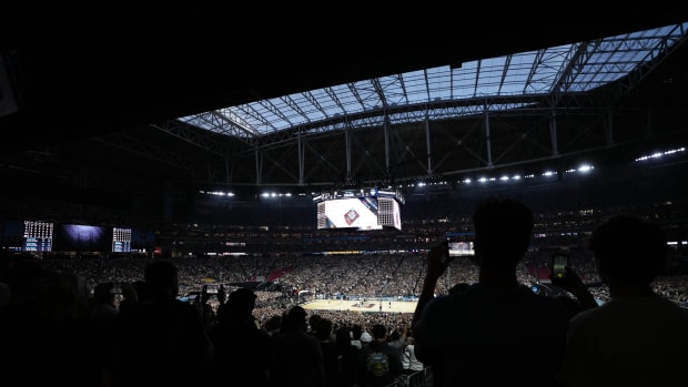 General view of the first half between the Purdue Boilermakers and the Connecticut Huskies in the national championship game of the Final Four of the 2024 NCAA Tournament at State Farm Stadium. 