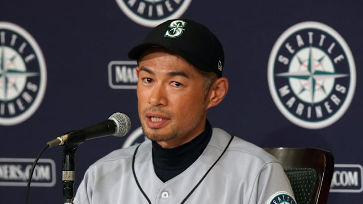 Seattle Mariners right fielder Ichiro Suzuki (51) speaks during a press conference after the game against the Oakland Athletics at Tokyo Dome in 2019. Seattle Mariners right fielder Ichiro Suzuki (51) speaks during a press conference after the game against the Oakland Athletics at Tokyo Dome in 2019.