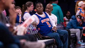 Tracy Morgan sits courtside during a New York Knicks game at Madison Square Garden. 