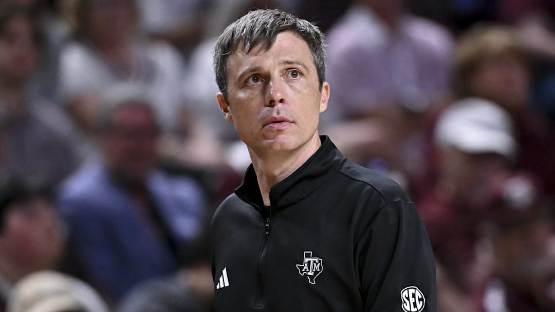 Texas A&M Aggies head coach Bucky McMillan looks on during the second half.