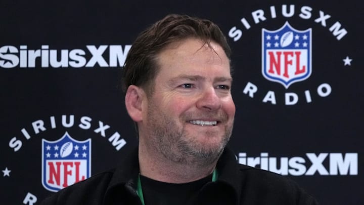 Feb 27, 2024; Indianapolis, IN, USA; Seattle Seahawks general manager John Schneider on the SiriusXM radio set at the NFL Scouting Combine at Indiana Convention Center. Mandatory Credit: Kirby Lee-Imagn Images