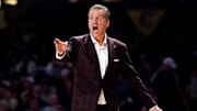 Arkansas head coach John Calipari works with his team against Vanderbilt during the second half at Memorial Gym in Nashville, Tenn., Tuesday, March 4, 2025.