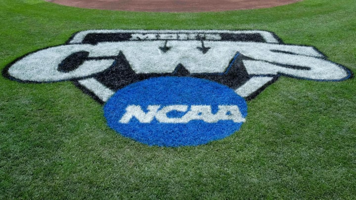 Jun 13, 2015; Omaha, NE, USA; General view of logo before the 2015 College World Series at TD Ameritrade Park.