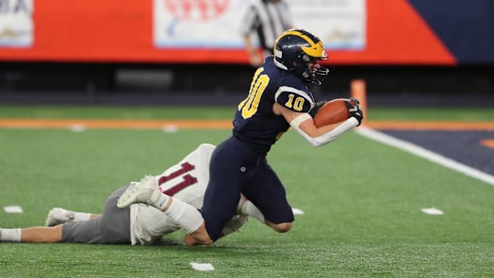 Drew Macumber from Tioga gets stopped just short of the goal line by Aidan Callanan from Stillwater Drew Macumber from Tioga gets stopped just short of the goal line by Aidan Callanan from Stillwater