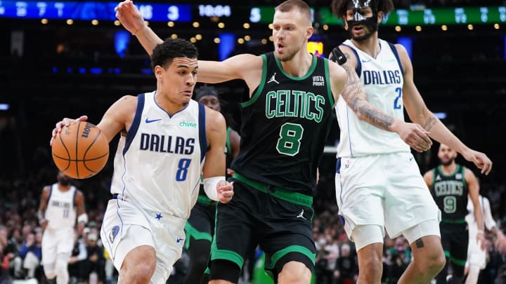 Mar 1, 2024; Boston, Massachusetts, USA; Dallas Mavericks guard Josh Green (8) drives the ball Mar 1, 2024; Boston, Massachusetts, USA; Dallas Mavericks guard Josh Green (8) drives the ball
