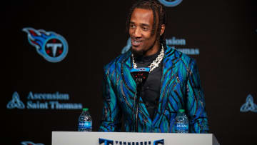 Newly acquired cornerback for the Tennessee Titans L'Jarius Sneed fields questions at his press conference at Ascension Saint Thomas Sports Park Tuesday morning, April 2, 2024.