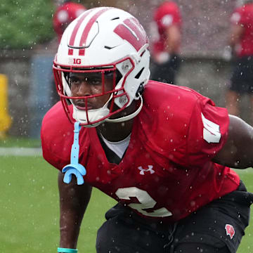 Wisconsin cornerback Ricardo Hallman (2) runs a drill during football practice Wednesday, July 30, 2025, at Ralph E. Davis Pioneer Stadium in Platteville, Wisconsin.