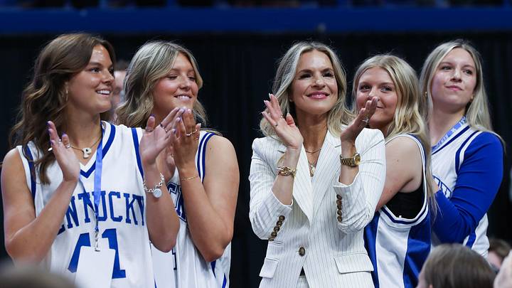 Former Kentucky basketball player and new Kentucky head coach Mark Pope was introduced his family during his announcement at Rupp Arena in Lexington Ky. on April 14, 2024.