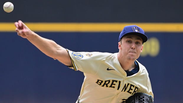 Milwaukee Brewers starting pitcher Jacob Misiorowski 