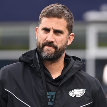 Aug 15, 2024; Foxborough, MA, USA; Philadelphia Eagles head coach Nick Sirianni  walks to the bench before a game against the New England Patriots at Gillette Stadium. Mandatory Credit: Eric Canha-USA TODAY Sports