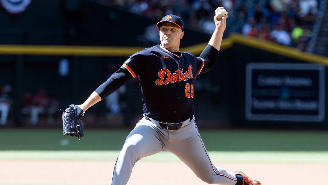 Apr 1, 2026; Phoenix, Arizona, USA; Detroit Tigers pitcher Tarik Skubal against the Arizona Diamondbacks at Chase Field. Mandatory Credit: Mark J. Rebilas-Imagn Images