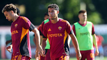 Anass Salah-Eddine of Roma seen during warm-up before the...