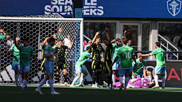 Sounders goalkeeper Stefan Frei is injured during the second half against Columbus Crew at Lumen Field. Mandatory Credit: Kevin Ng-Imagn Images