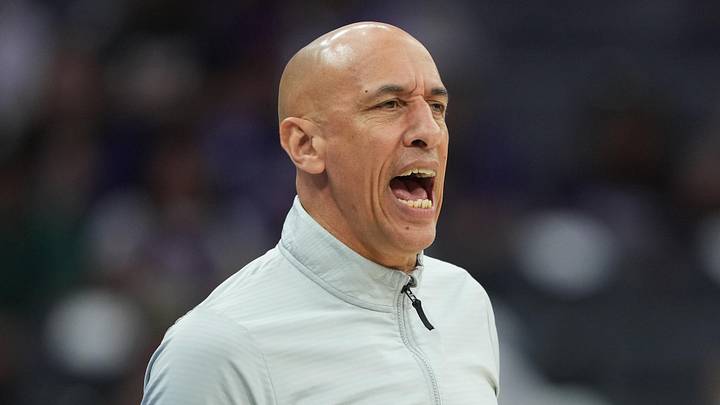 Apr 5, 2026; Sacramento, California, USA; Sacramento Kings head coach Doug Christie yells during the second quarter against the LA Clippers at Golden 1 Center. Mandatory Credit: Darren Yamashita-Imagn Images