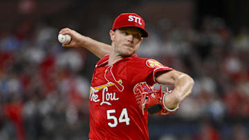 Sep 19, 2025; St. Louis, Missouri, USA;  St. Louis Cardinals starting pitcher Sonny Gray (54) pitches against the Milwaukee Brewers during the first inning at Busch Stadium. Mandatory Credit: Jeff Curry-Imagn Images