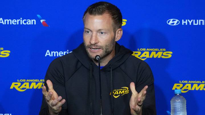 Melbourne, Victoria, Australia; Los Angeles Rams head coach Sean McVay during press conference at Marvel Stadium. Mandatory Credit: Kirby Lee-Imagn Images