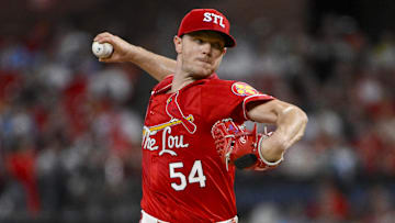 Sep 19, 2025; St. Louis, Missouri, USA;  St. Louis Cardinals starting pitcher Sonny Gray (54) pitches against the Milwaukee Brewers during the first inning at Busch Stadium. Mandatory Credit: Jeff Curry-Imagn Images