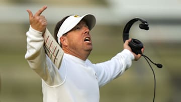 Nov 8, 2025; Columbia, Missouri, USA; Missouri Tigers head coach Eli Drinkwitz reacts during the first half against the Texas A&M Aggies at Faurot Field at Memorial Stadium. Mandatory Credit: Jay Biggerstaff-Imagn Images