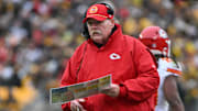Dec 25, 2024; Pittsburgh, Pennsylvania, USA; Kansas City Chiefs head coach Andy Reid reacts against the Pittsburgh Steelers during the second half at Acrisure Stadium. Mandatory Credit: Barry Reeger-Imagn Images