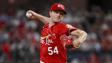 Sep 19, 2025; St. Louis, Missouri, USA;  St. Louis Cardinals starting pitcher Sonny Gray (54) pitches against the Milwaukee Brewers during the first inning at Busch Stadium. Mandatory Credit: Jeff Curry-Imagn Images