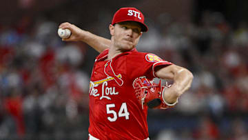 Sep 19, 2025; St. Louis, Missouri, USA;  St. Louis Cardinals starting pitcher Sonny Gray (54) pitches against the Milwaukee Brewers during the first inning at Busch Stadium. Mandatory Credit: Jeff Curry-Imagn Images