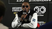Sep 9, 2023; Sydney, NSW, AUSTRALIA; Israel Adesanya talks to the media after losing to Sean Strickland (not pictured) during UFC 293 at Qudos Bank Arena. Mandatory Credit: Jasmin Frank-Imagn Images