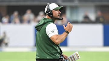 Aug 16, 2025; Indianapolis, Indiana, USA; Green Bay Packers head coach Matt LaFleur reacts to a call during the first half against the Indianapolis Colts at Lucas Oil Stadium. Mandatory Credit: Robert Goddin-Imagn Images