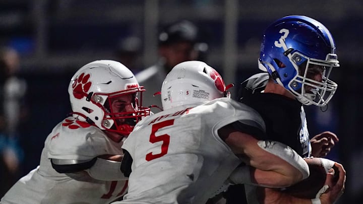 Covington Catholic Colonels slotback Andrew Bessler (3) scores a touchdown in the fourth quarter of a high school football game between the Covington Catholic Colonels and Beechwood Tigers, Friday, Sept. 20, 2024, at Dennis Griffin Stadium in Park Hills, Ky. Colonels won 49-28.