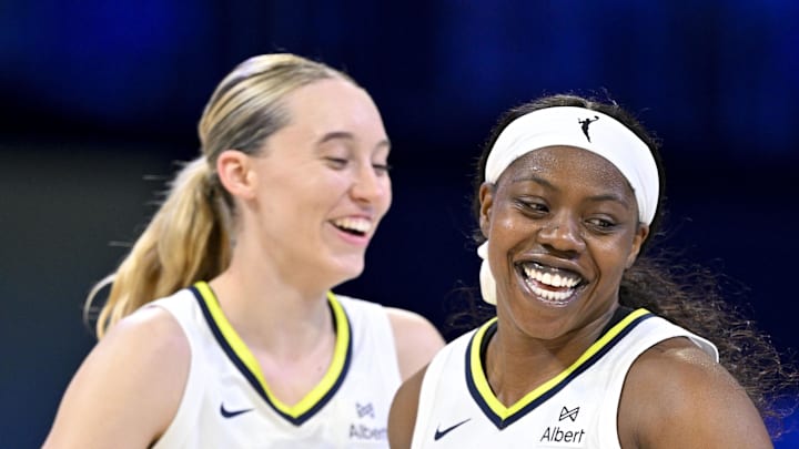 Dallas Wings guard Paige Bueckers and Arike Ogunbowale