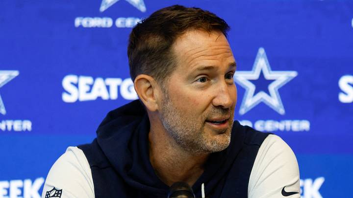 Jun 16, 2026; Dallas, TX, USA;  Dallas Cowboys head coach Brian Schottenheimer addresses the media before practice at the Ford Center at the Star Training Facility in Frisco, Texas. Mandatory Credit: Chris Jones-Imagn Images