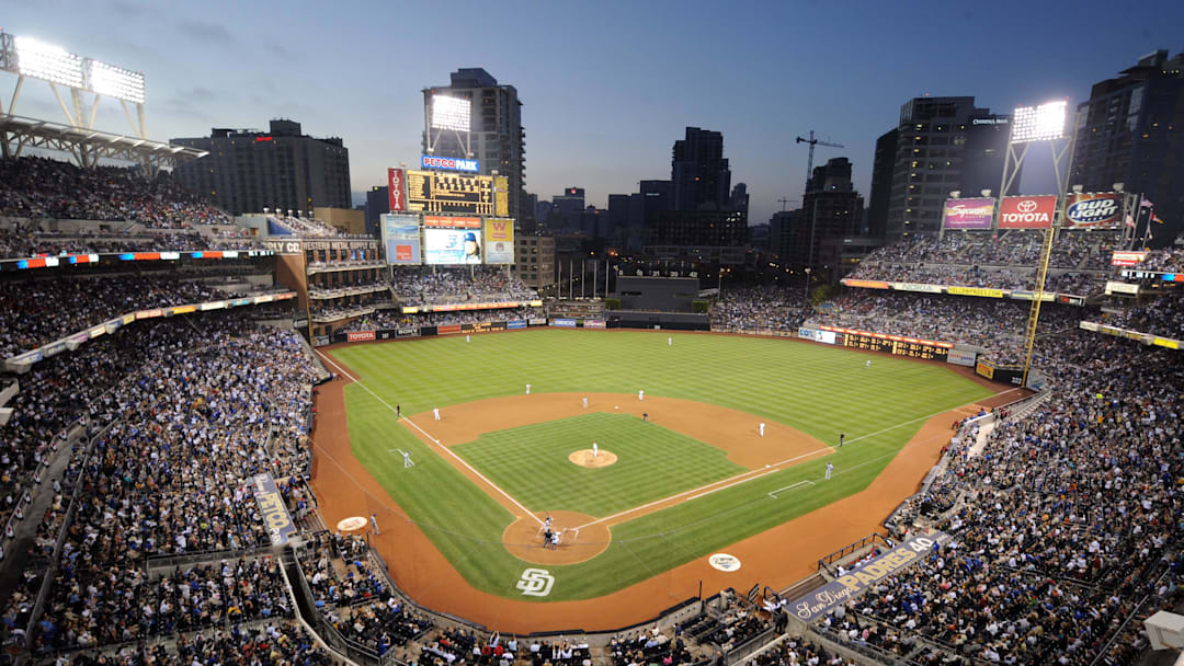 Jul 3, 2009; San Diego, CA, USA; General view of Petco Park and the downtown San Diego skyline during the MLB game between the Los Angeles Dodgers and San Diego Padres. Mandatory Credit: Kirby Lee/Image of Sport-Imagn Images