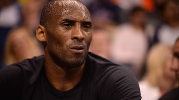 Apr 11, 2016; Oklahoma City, OK, USA; Los Angeles Lakers forward Kobe Bryant (24) reacts to a play against the Oklahoma City Thunder during the second quarter at Chesapeake Energy Arena. Mandatory Credit: Mark D. Smith-Imagn Images