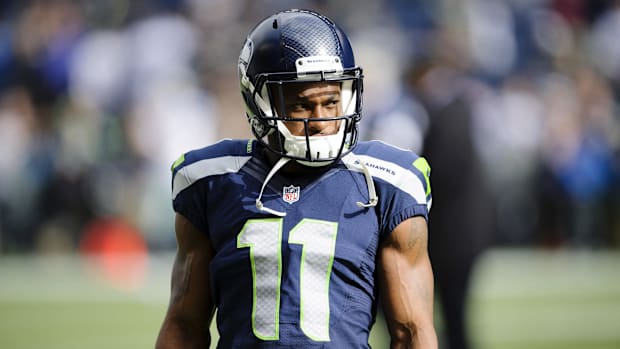 Seattle Seahawks wide receiver Percy Harvin during pre game warm ups prior to the game against the Dallas Cowboys.