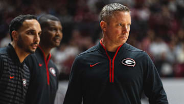 Feb 1, 2025; Tuscaloosa, Alabama, USA; Georgia Bulldogs head coach Mike White looks on during the first half against the Alabama Crimson Tide at Coleman Coliseum. Mandatory Credit: Will McLelland-Imagn Images