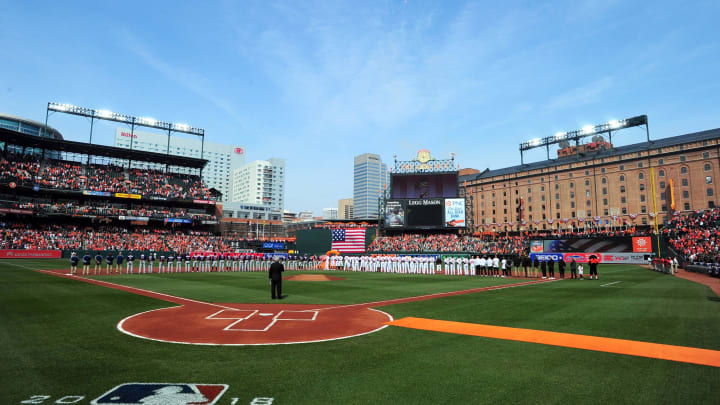 Mar 29, 2018; Baltimore, MD, USA; A general view of the stadium prior to the game between the Minnesota Twins and Baltimore Orioles at Oriole Park at Camden Yards.